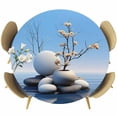 thumbnail image 1 of Stone Flower, Fitted Tablecloth with Elastic Edged, Round Table Cloth for Dining Table, Contemporary Nature Lake Landscape Blue Waterproof Oil Proof Table Cover for Indoor Outdoor 45"-54", 1 of 9