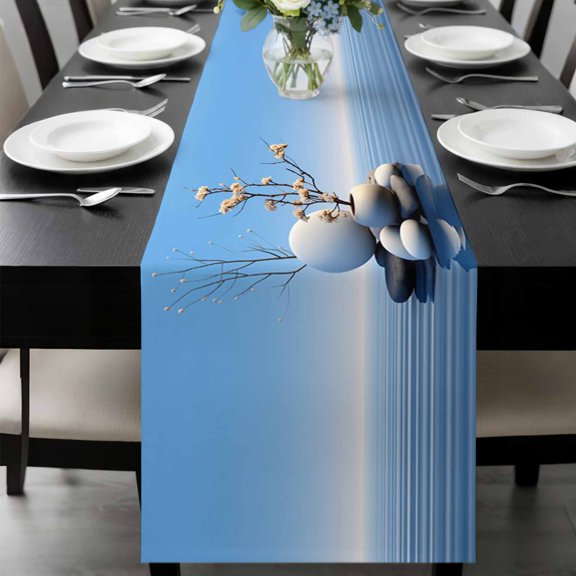 Stone Flower, Table Runner 36 Inches Long, Contemporary Nature Lake Landscape Blue Kitchen Coffee Dining Table Decoration for Home Party Birthday Wedding Home Decor 13x36 Inches