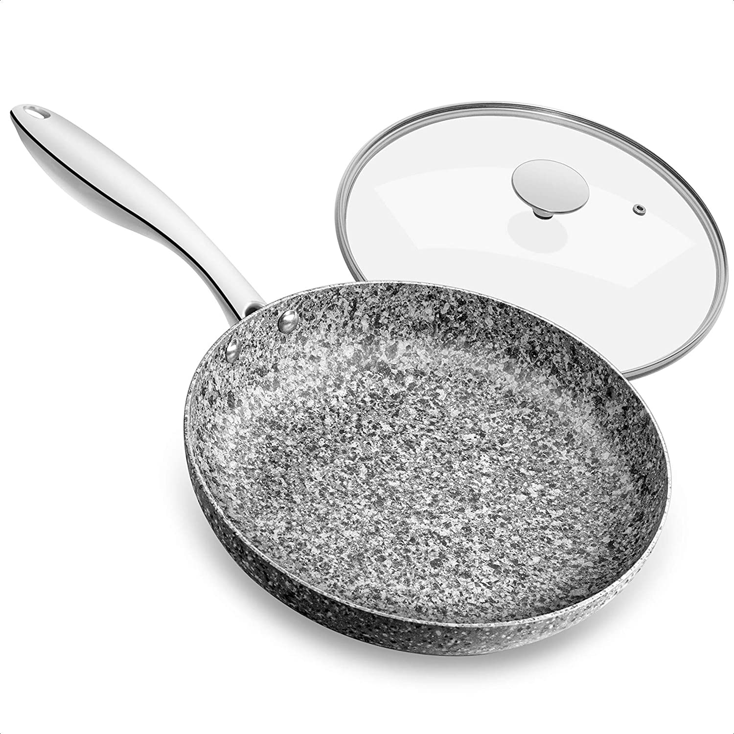 Stone Frying Pan with Lid, Nonstick 12 Inch Frying Pan with Non toxic Stone-Derived Coating, Granite Frying Pan, Nonstick Large Frying Pans with Lid, Induction Compatible - 12 Inch - image 1 of 7