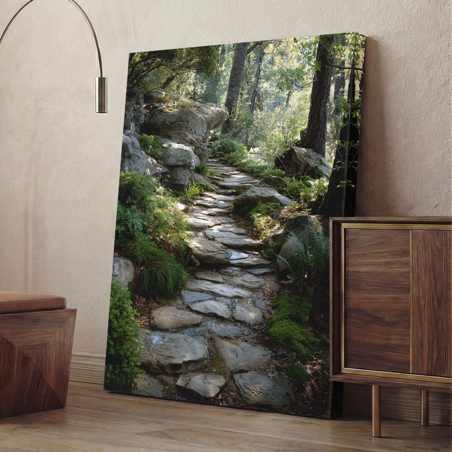 Stone Garden Path Poster Enchanted Forest Wall Art Green Mossy ...