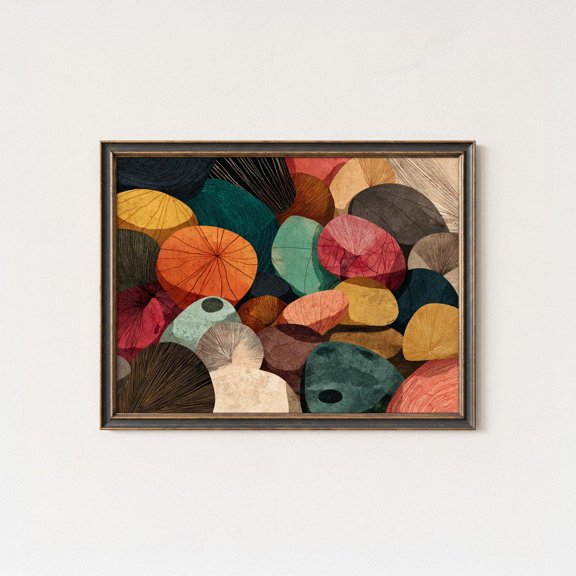 Stone Geometric Art Print Mid Century Modern Home Decor Classic Vintage Interior