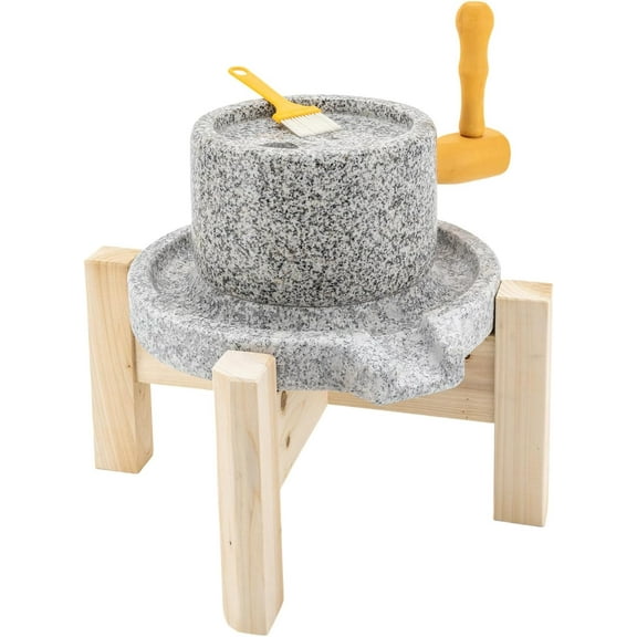 Stone Grain Mill, Multifunctional Household Grain Grinder with Wooden Frame, Wet & Dry Grinding for Grinding Corn, Coffee Bean, Spice, Rice (7.9x11.8in)