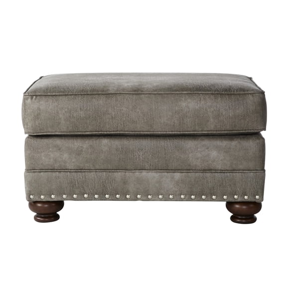 Stone Gray Faux Leather - Nailhead Trim & Tray Top - Primary Living Space - Coordinate with Any Decor
