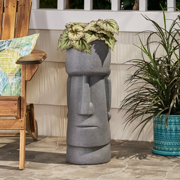 Stone Gray Outdoor Planter - Large Cast Stone Urn Planter for Outdoor Plants, Perfect for Porch and Patio