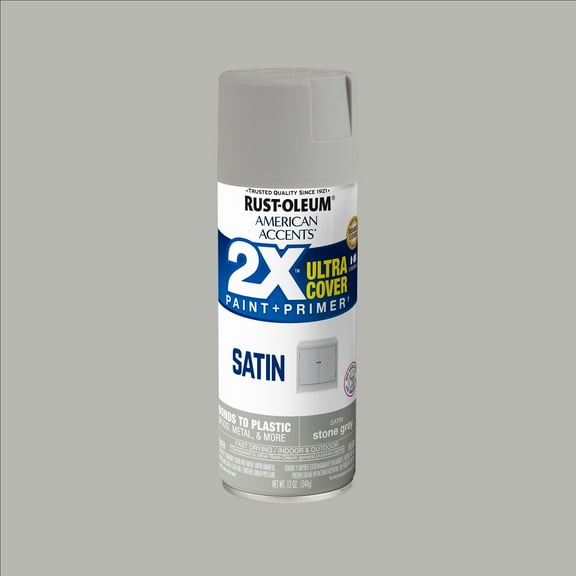 Stone Gray, Rust-Oleum American Accents 2X Ultra Cover Satin Spray Paint-355085, 12 oz