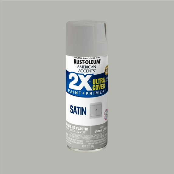 Stone Gray, Rust-Oleum American Accents 2X Ultra Cover Satin Spray Paint-355085, 12 oz