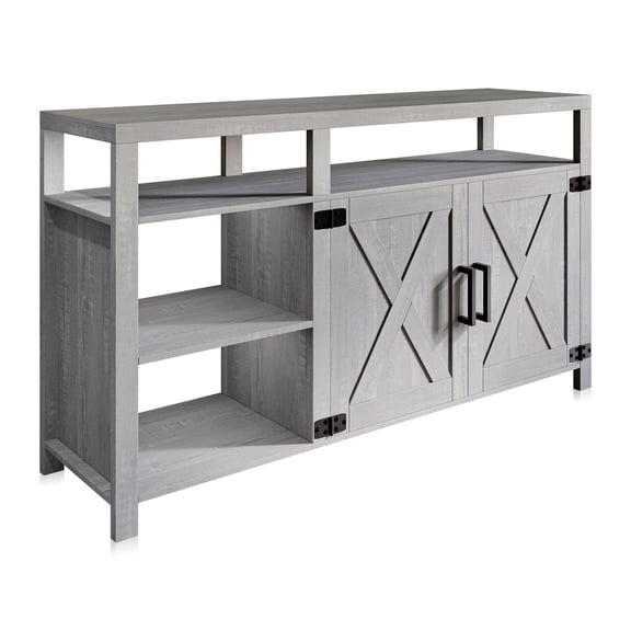 Stone Grey 62 Inch Rustic TV Stand with Barn Door Cabinet and Adjustable