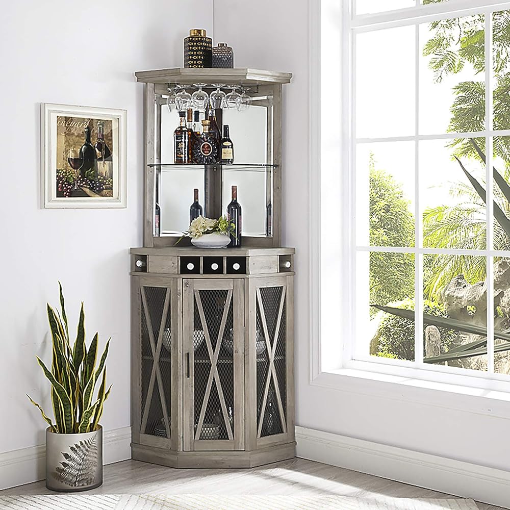 Stone Grey Corner Bar Unit With BuiltIn Wine Rack And Lower