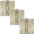 thumbnail image 1 of Stone Harbor Hardware 3-1/2" Ball-Bearing Door Hinges, 1/4" Radius Corner, Antique Brass, 3-Pack, 1 of 4