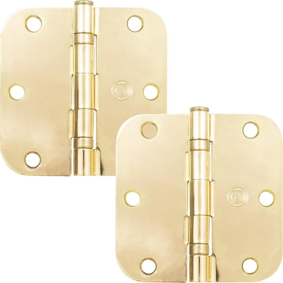 Stone Harbor Hardware 3-1/2" Ball-Bearing Door Hinges, 5/8" Radius Corner, Polished Brass, 2-Pack