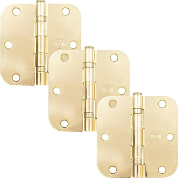 Stone Harbor Hardware 3-1/2" Ball-Bearing Door Hinges, 5/8" Radius Corner, Polished Brass, 3-Pack