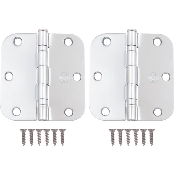 Stone Harbor Hardware 3-1/2" Ball-Bearing Door Hinges, 5/8" Radius Corner, Polished Chrome, 2-Pack