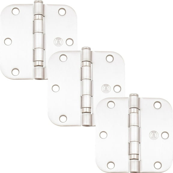 Stone Harbor Hardware 3-1/2" Ball-Bearing Door Hinges, 5/8" Radius Corner, Satin Nickel, 3-Pack