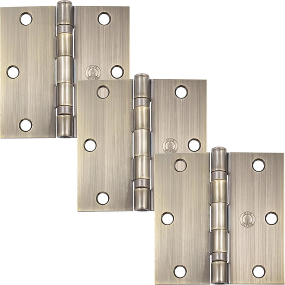 Stone Harbor Hardware 3-1/2" Ball-Bearing Door Hinges, Square Corner, Antique Brass, 3-Pack
