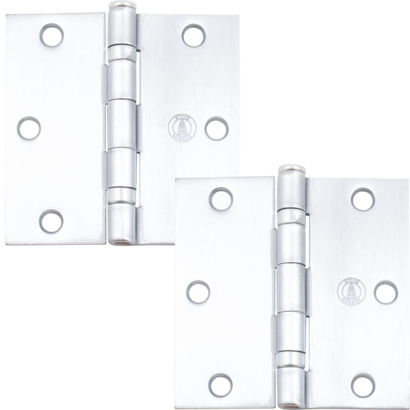 Stone Harbor Hardware 3-1/2" Ball-Bearing Door Hinges, Square Corner, Satin Chrome, 2-Pack