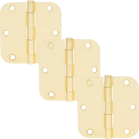 Stone Harbor Hardware 3-1/2" Door Hinges, 5/8" Radius Corner, Satin Brass, 3-Pack