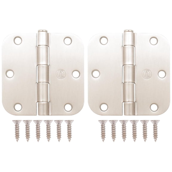 Stone Harbor Hardware 3-1/2" Door Hinges, 5/8" Radius Corner, Satin Nickel, 2-Pack