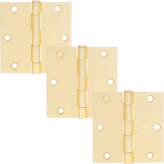 Stone Harbor Hardware 3-1/2" Door Hinges, Square Corner, Satin Brass, 3-Pack