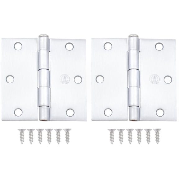 Stone Harbor Hardware 3-1/2" Door Hinges, Square Corner, Satin Chrome, 2-Pack