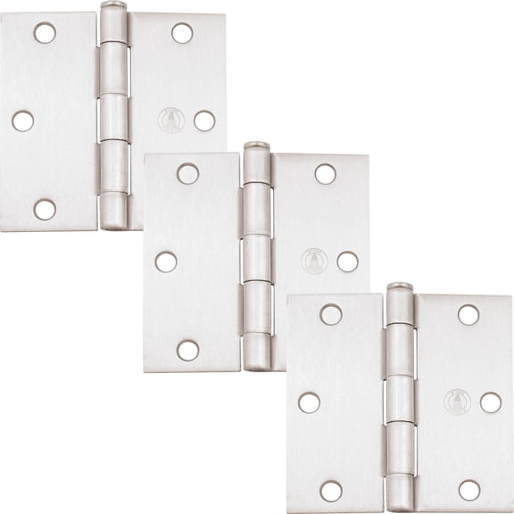 Stone Harbor Hardware 3-1/2" Door Hinges, Square Corner, Satin Nickel, 3-Pack