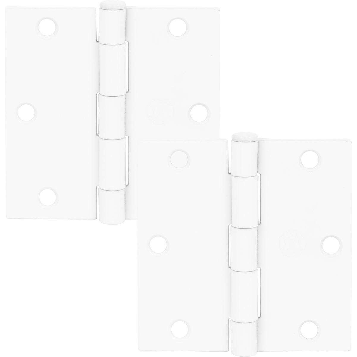 White Steel 3-1/2" Square Corner Door Hinges, 2-Pack