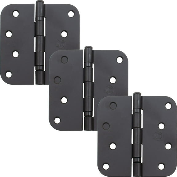 Stone Harbor Hardware 4" Ball-Bearing Door Hinges, 5/8" Radius Corner, Matte Black, 3-Pack