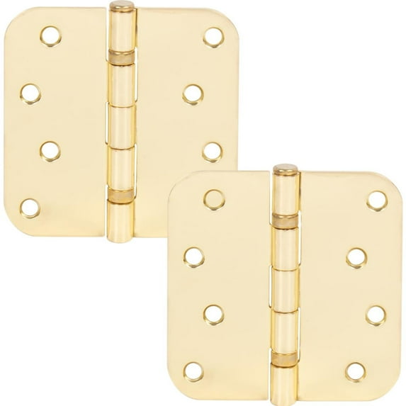 Stone Harbor Hardware 4" Ball-Bearing Door Hinges, 5/8" Radius Corner, Polished Brass, 2-Pack