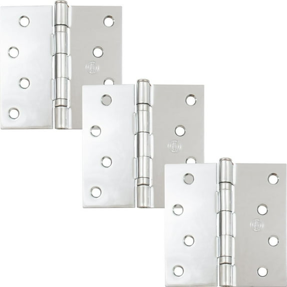 Stone Harbor Hardware 4" Ball-Bearing Door Hinges, Square Corner, Polished Chrome, 3-Pack