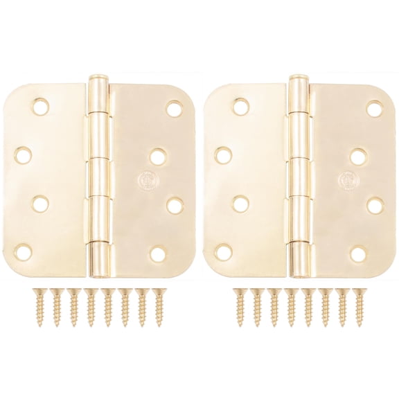 Stone Harbor Hardware 4" Door Hinges, 5/8" Radius Corner, Polished Brass, 2-Pack
