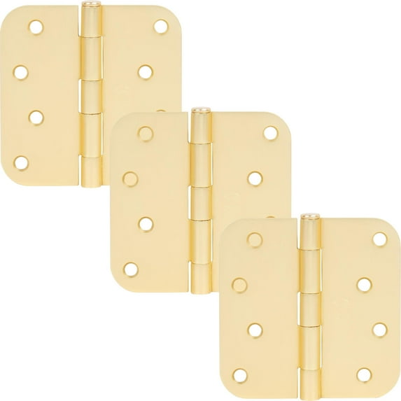 Stone Harbor Hardware 4" Door Hinges, 5/8" Radius Corner, Satin Brass, 3-Pack