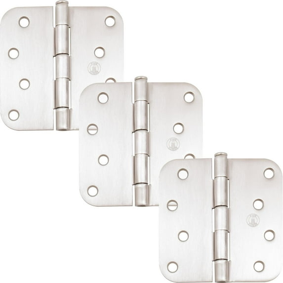 Stone Harbor Hardware 4" Door Hinges, 5/8" Radius Corner, Satin Nickel, 3-Pack