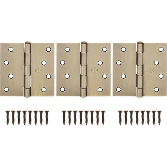 Stone Harbor Hardware 4" Door Hinges, Square Corner, Antique Brass, 3-Pack
