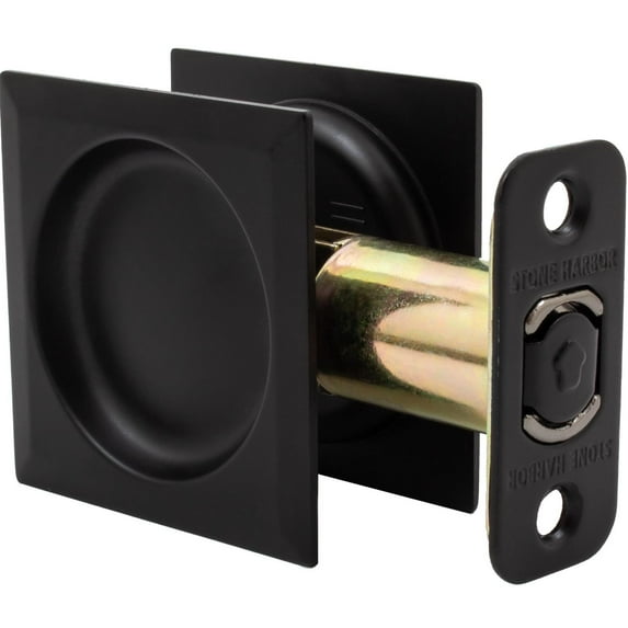 Stone Harbor Hardware Contemporary Square Pocket Door Lock, Passage Function, 2-3/4" Backset, Matte Black