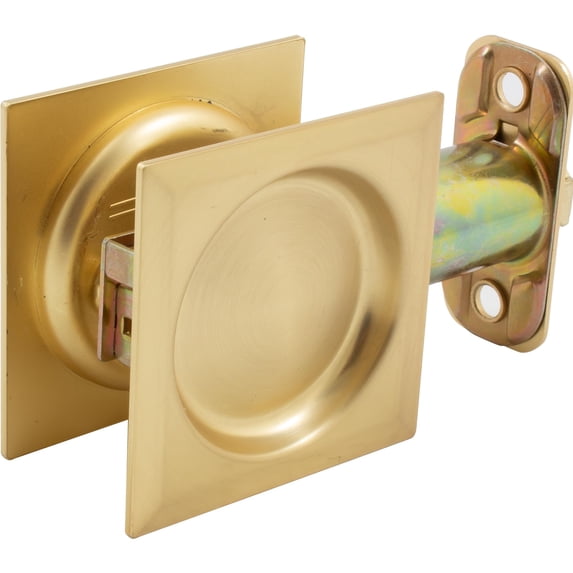 Stone Harbor Hardware Contemporary Square Pocket Door Lock, Passage Function, 2-3/4" Backset, Satin Brass