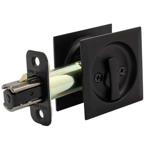 Stone Harbor Hardware Contemporary Square Pocket Door Lock, Privacy Function, 2-3/4" Backset, Matte Black