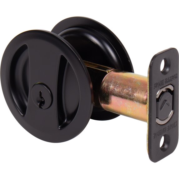 Stone Harbor Hardware Round Pocket Door Lock, Entry Function, 2-3/8" Backset, Matte Black
