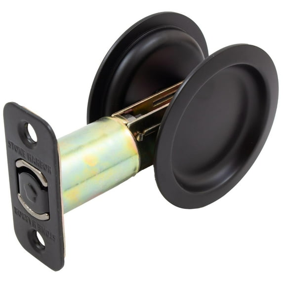 Stone Harbor Hardware Round Pocket Door Lock, Passage Function, 2-3/4" Backset, Matte Black