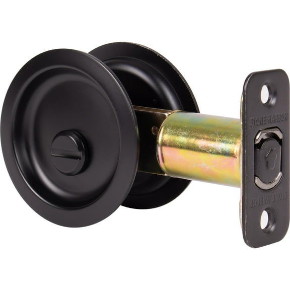 Stone Harbor Hardware Round Pocket Door Lock, Privacy Function, 2-3/4" Backset, Matte Black