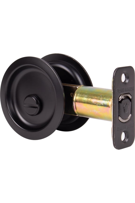 Round Pocket Door Lock, Privacy Function, 2-3/4" Backset, Matte Black