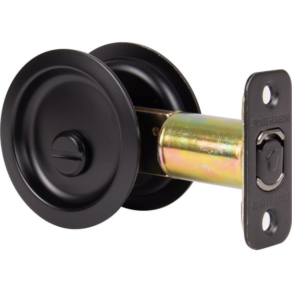 Stone Harbor Hardware Round Pocket Door Lock, Privacy Function, 2-3/4" Backset, Matte Black