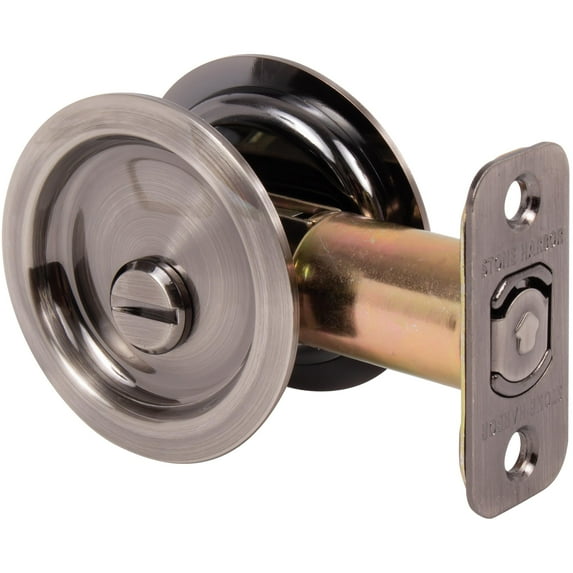 Stone Harbor Hardware Round Pocket Door Lock, Privacy Function, 2-3/8" Backset, Antique Nickel