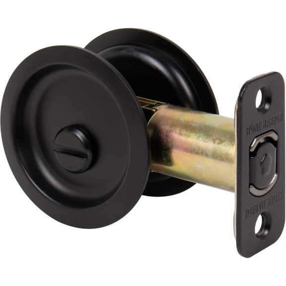 Stone Harbor Hardware Round Pocket Door Lock, Privacy Function, 2-3/8" Backset, Matte Black