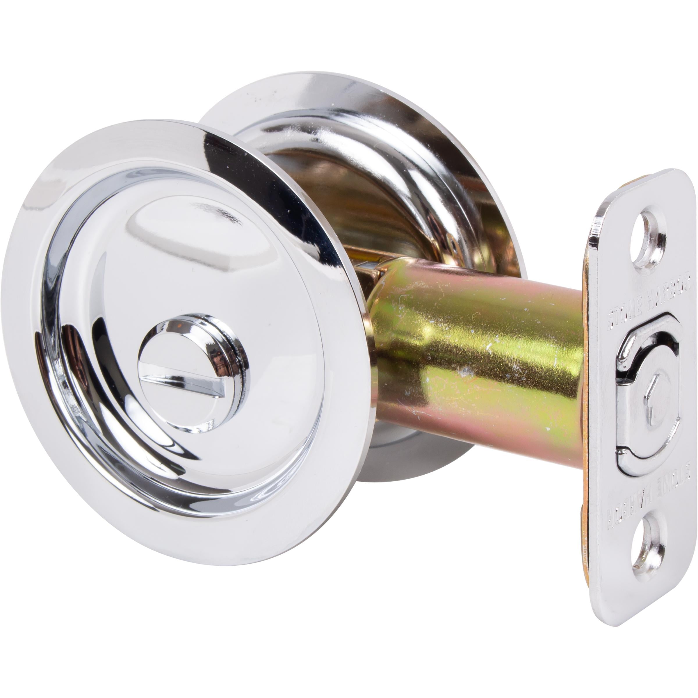 Polished Chrome Round Pocket Door Lock with Privacy Latch