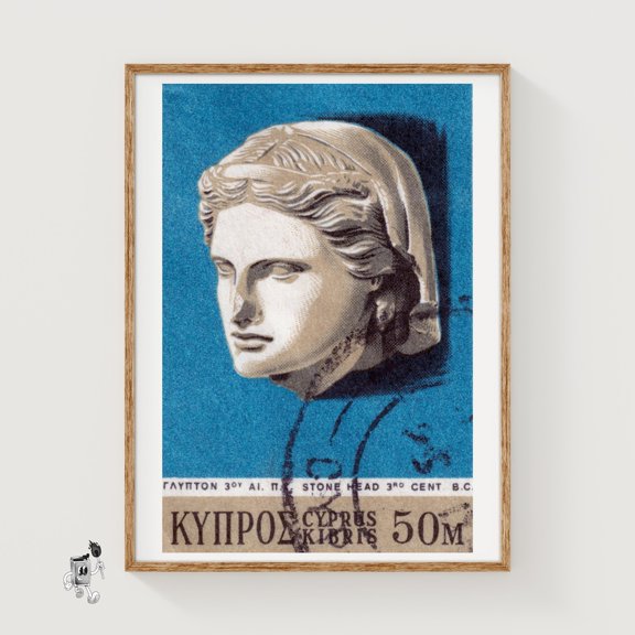 Stone Head Sculpture Matchbox Art Print Cypriot Vintage Modernist (Office Decor)