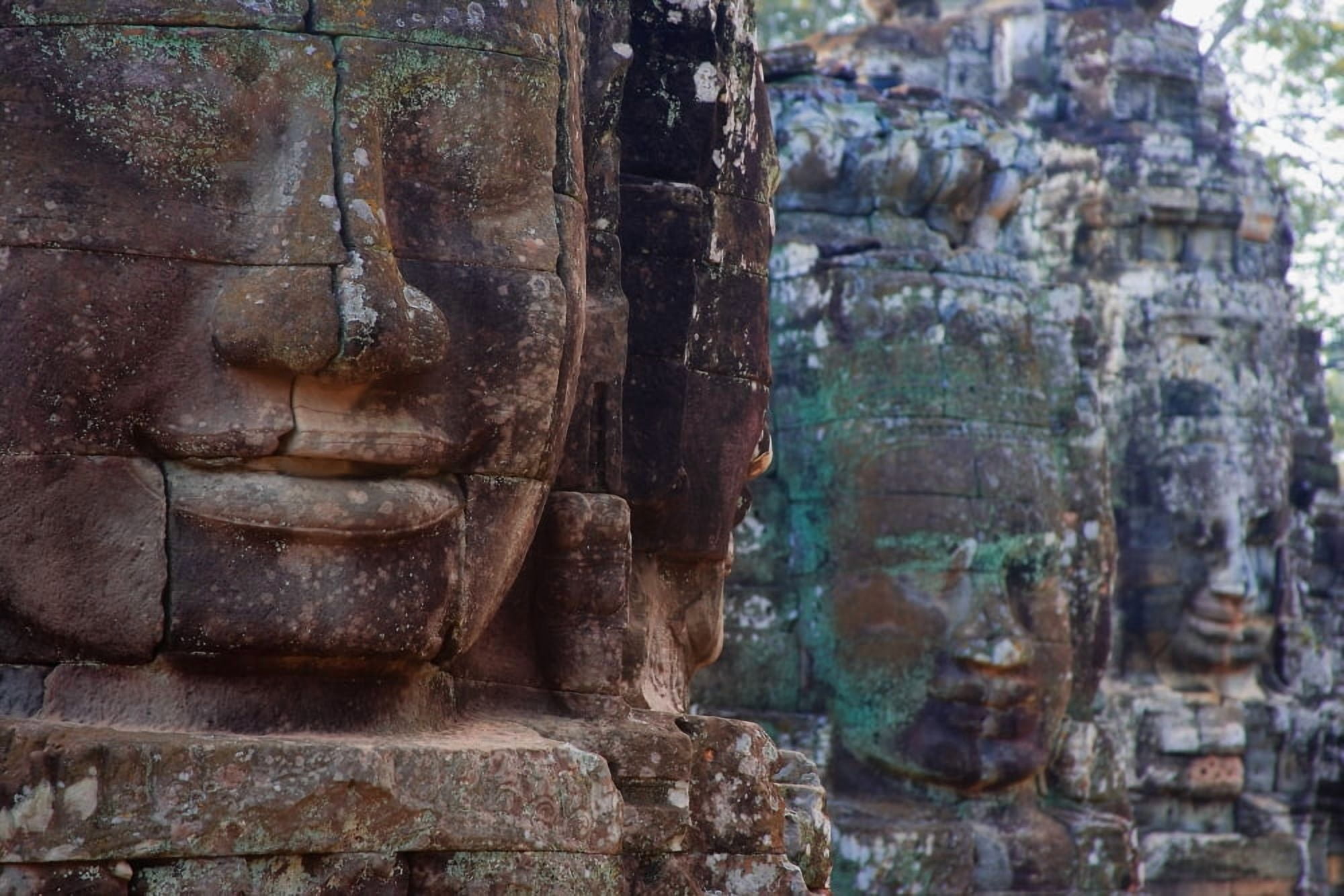 Stone Heads At Bayon Temple Canvas Art - Carson Ganci Design Pics (34 x 22)