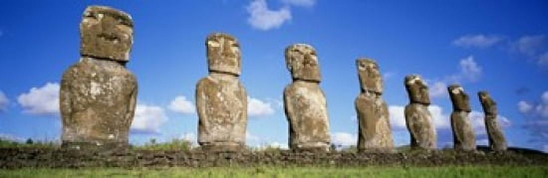 Stone Heads Easter Islands Chile Canvas Art - Panoramic Images (18 x 6)
