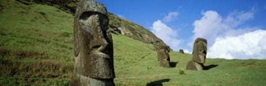 Stone Heads Easter Islands Chile Canvas Art - Panoramic Images (36 x 12)