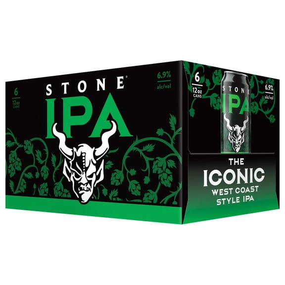 Stone IPA Craft India Pale Ale Beer, 12 fl oz, 6 Pack Cans, 6.9% ABV