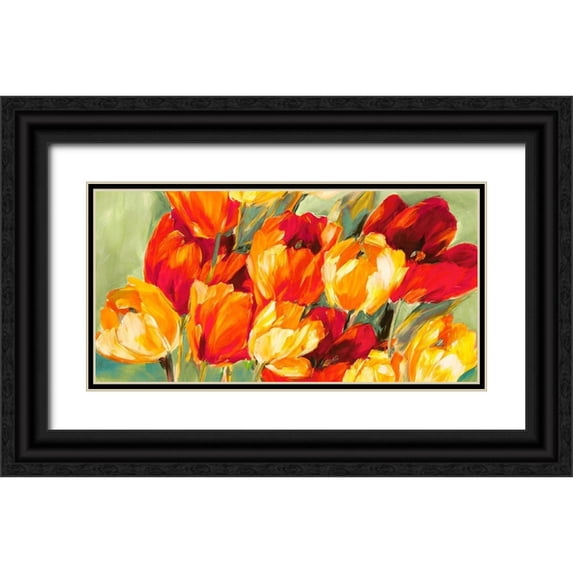 Stone, Jim 18x11 Black Ornate Wood Framed with Double Matting Museum Art Print Titled - Field of Tulips