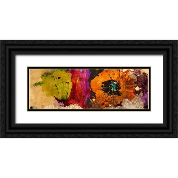 Stone, Jim 32x13 Black Ornate Wood Framed with Double Matting Museum Art Print Titled - Floating Flowers I